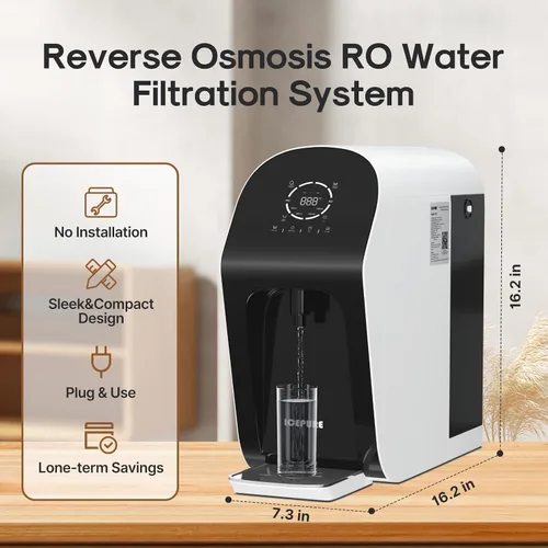 Miniatura 5 de ICEPURE Sistema de ósmosis inversa Filtro de agua para encimera, sistema de filtro de agua de encimera de ósmosis inversa, 4 etapas de RO, relación