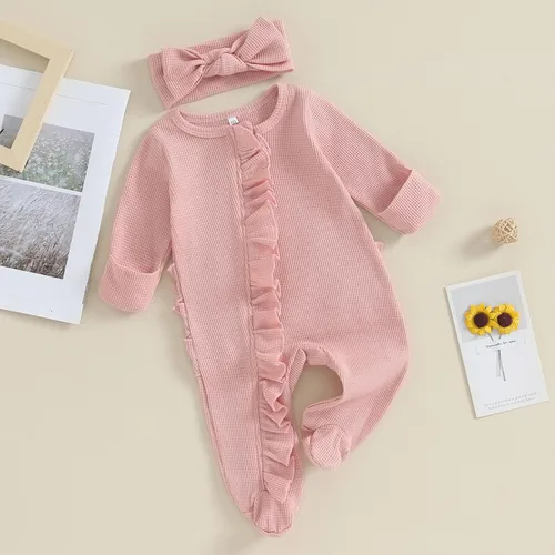 Miniatura 7 de Geogenry Ropa para bebé recién nacida, con volantes, con cremallera, para llegar a casa, ropa de otoñoinvierno de 0 a 12 meses