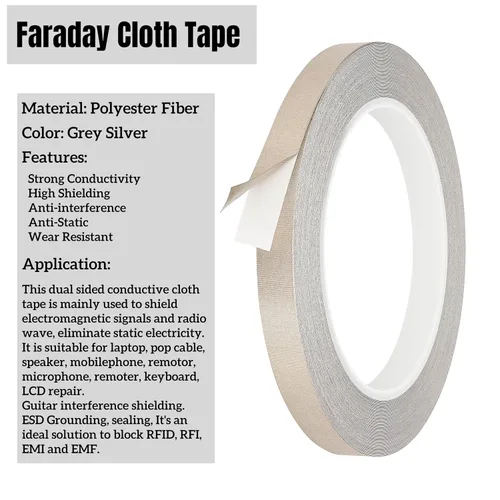 Miniatura 4 de Faraday - Cinta adhesiva de tela doble conductora para blindaje EMI, envoltura de arnés de cables, conexión a tierra, bloqueo de señal
