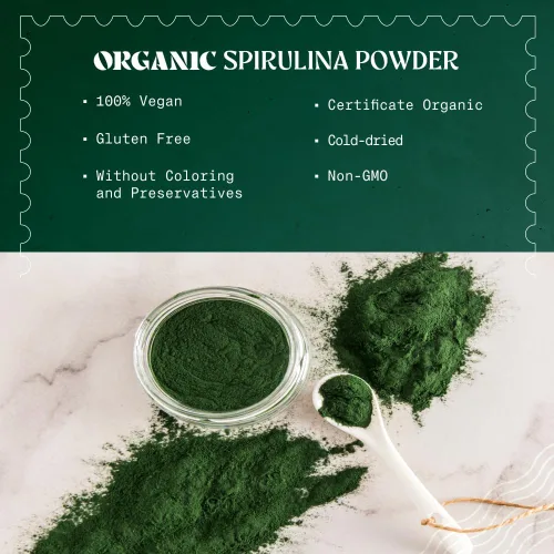 Miniatura 2 de NaturaleBio Polvo de espirulina orgánico 1 libra de algas espirulina en polvo natural y crudo. Vegano y puro. Cultivado en la India en Tamil Nadu.
