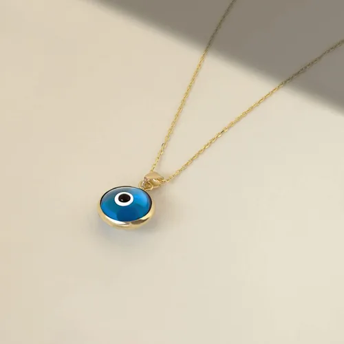 Miniatura 4 de Collar con dije de mal de ojo de oro macizo de 14 quilates Collares Hamsa de oro de 14 quilates para mujer Azul, negro, azul oscuro, verde