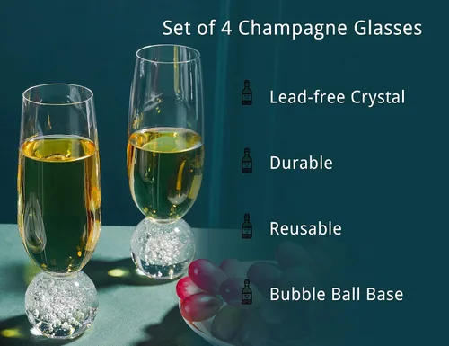 Miniatura 3 de Hanjue Juego de 4 copas de champán de cristal sin plomo, copas de champán transparentes de 7 onzas, ideales para regalos, fiestas, bodas, Navidad