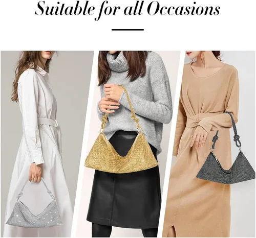 Miniatura 5 de Bolso de mano con diamantes de imitación para mujer, bolso de noche brillante con purpurina, bolso Hobo para graduación, cóctel, fiesta, boda