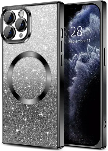 Miniatura 96 de Hython Funda para iPhone 13 Pro transparente con purpurina magnética [compatible con MagSafe] Protector completo de lente de cámara delgado
