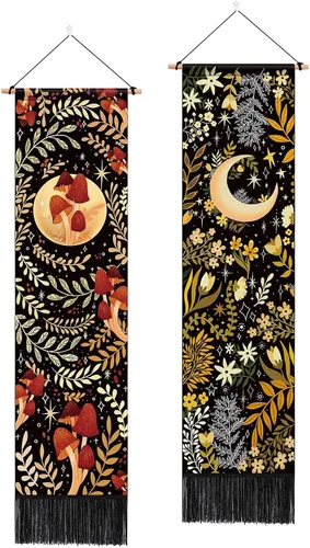 Miniatura 10 de ARTCREATOR Paquete de 2 tapices de sol y luna para colgar en la pared, tapiz estético vertical, arte misterioso, tapices largos para habitación