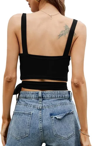 Miniatura 2 de LYANER Camiseta sin mangas con cuello en V profundo, nudo torcido, cintura hueca, corbata
