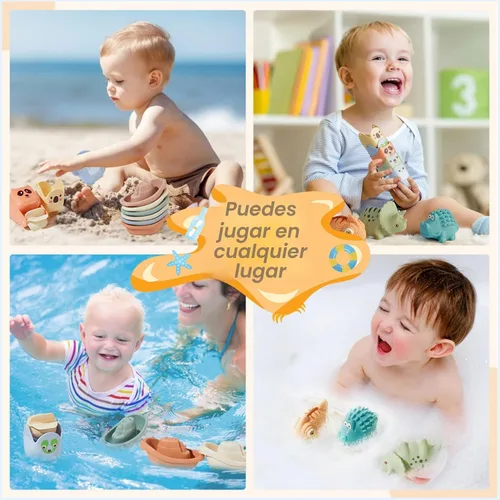 Miniatura 7 de Juguetes de baño para bebés de 1 a 3 años, paquete de 14 juguetes de baño para niños de 2 a 4 años, juguetes de agua con botes flotantes y tazas