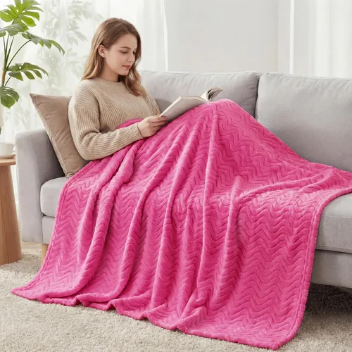 Miniatura 6 de Exclusivo Mezcla Manta para sofá, acogedora manta ligera de vellón con textura ondulada decorativa, adecuada para invierno, rosa intenso, 50 x 70