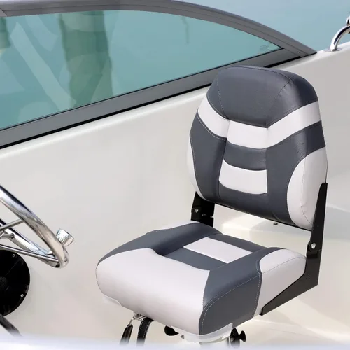 Miniatura 2 de Asiento plegable marino de respaldo bajo premium, tornillos de acero inoxidable incluidos B71-Gris claro/Carbón (2 asientos)