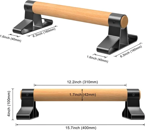Miniatura 6 de SELEWARE Barras de empuje de madera, barras paraletas, barras antideslizantes para calistenia, fitness, entrenamientos de piso, madera maciza con A