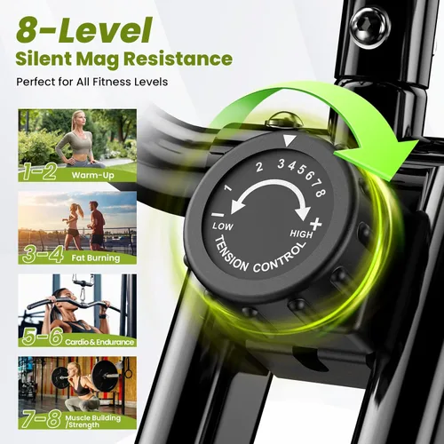 Miniatura 5 de Foldable Exercise Bike, Multifunctional Indoor Stationary Bikes for Home with 8-Level Magnetic Resistance, Quiet Workout Bike with Arm Resistance