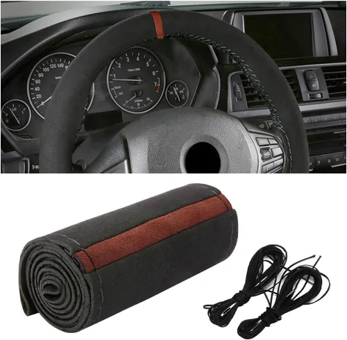 Miniatura 8 de Funda para volante de automóvil, protector envolvente completo de gamuza suave para volante con costura, con aguja e hilo, agarre cómodo, accesorios