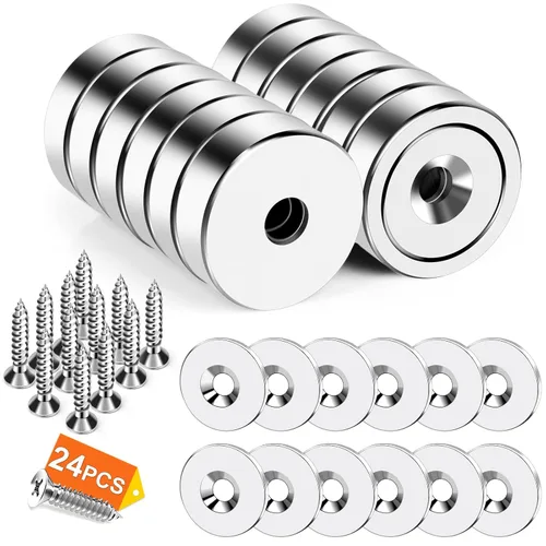 Miniatura 12 de DIYMAG Imanes de neodimio fuertes, paquete de 8 imanes redondos plateados de tierras raras de 110 libras con agujero avellanado resistente