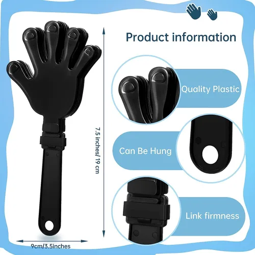 Miniatura 2 de 36 pinzas de mano negras de 7.5 pulgadas para hacer ruido, regalos de fiesta, plástico para eventos deportivos, bailar, baile, baloncesto, fútbol