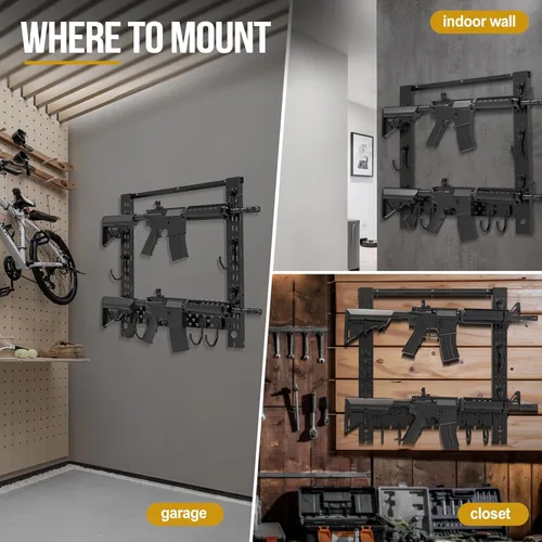 Miniatura 3 de ONETIGRIS Soporte de pared para pistolas, estante para armas de interior con estante horizontal y 1 bandeja extraíble para accesorios de pistola