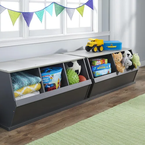 Miniatura 8 de Badger Basket Organizador apilable de almacenamiento de juguetes de dos cubos para niños, almacenamiento duradero en la habitación de los niños