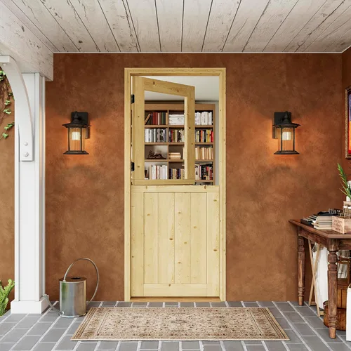 Miniatura 28 de Tablero de Puerta Holandesa para Interior y Exterior, 36" x 80", Universal 4 Lite Vidrio Templado Transparente Puerta Individual Dividida, Puerta