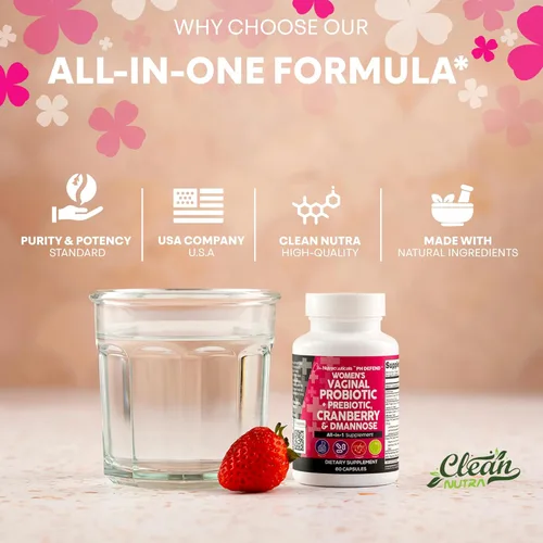 Miniatura 8 de Clean Nutraceuticals Probióticos Vaginales para Mujeres + Prebióticos 20 Mil Millones Pastillas de Arándano con D-Manosa 500 mg para la Salud