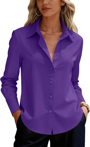 Miniatura 14 de siliteelon Camisas de vestir con botones para mujer, camisas de vestir de manga larga para mujer, camisas de trabajo de algodón de ajuste regular