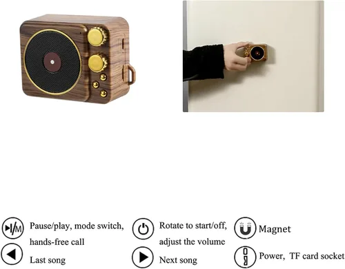 Miniatura 7 de Mini altavoz de música retro vintage inalámbrico portátil al aire libre altavoces estéreo fuerte altavoz de sonido integrado soporte de micrófono