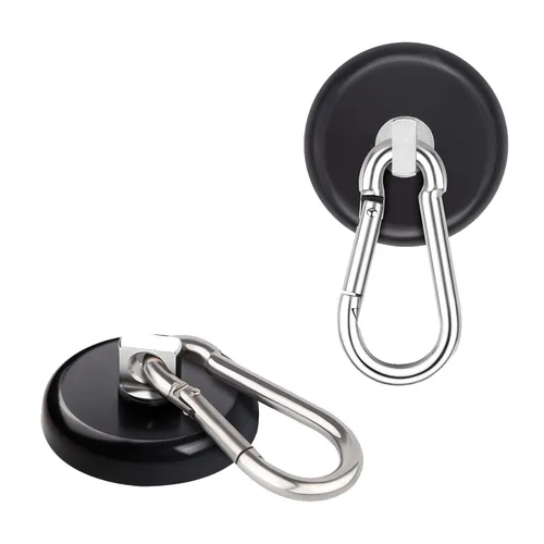 Ant Mag Ganchos magnéticos de neodimio resistentes con mosquetón giratorio, capacidad de 140 libras, para colgar en interiores y exteriores, color