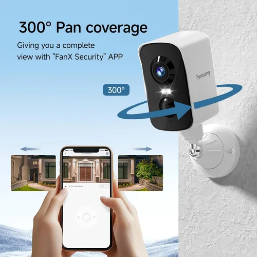 Miniatura 4 de fanxiang Cámara de seguridad inalámbrica 2K con batería recargable para exteriores, WiFi, rotación panorámica de 300°, detección de movimiento AI