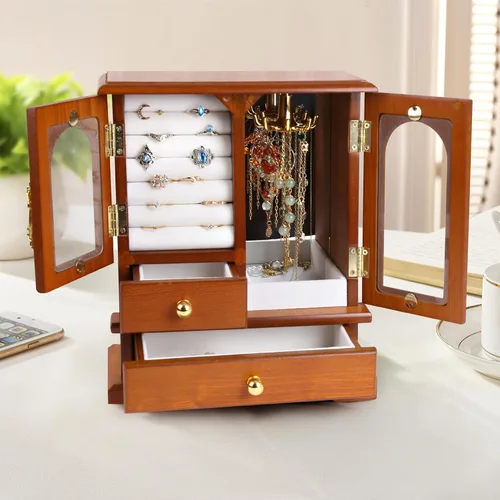 Miniatura 5 de Kendal Joyero de madera para mujer, regalo de graduación, organizador de joyas sólido, regalos del día de la madre, joyero de madera con espejo