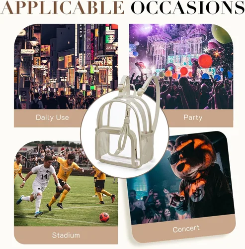 Miniatura 19 de Missnine Mochila transparente aprobada para estadios, mini bolsa transparente de PVC grueso con ribete de cuero para eventos deportivos, conciertos