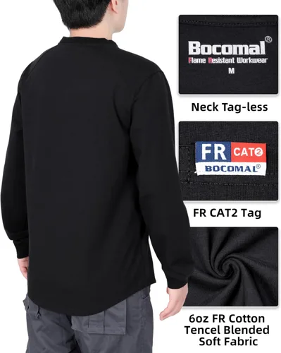 Miniatura 6 de BOCOMAL Camisas FR de manga larga con cuello redondo EX Soft Heather Series 6oz peso medio resistente al fuego camiseta de trabajo CAT2