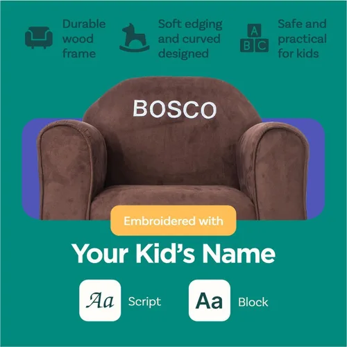 Miniatura 6 de Keet Silla infantil personalizada, personaliza con nombre, tapicería de microgamuza suave, sillón bordado para niños, marco de madera resistente