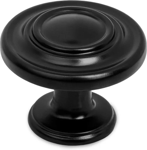 Ilyapa - Pomos o perillas planas y negras para gabinete de cocina, de 1 1/4 con anillas redondas para cajones, 10 unidades de accesorios para