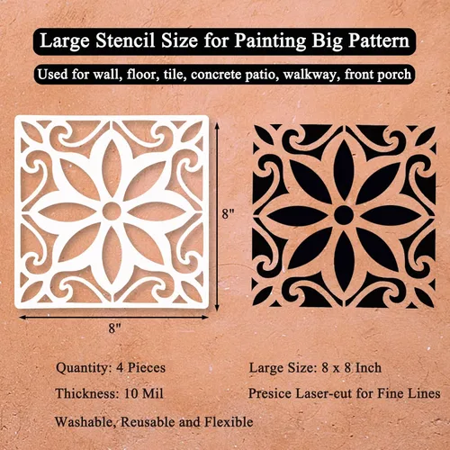 Miniatura 2 de Plantillas de concreto reutilizables mexicanas para pintar pisos, azulejos, pasarela, patio, porche, piso de concreto, paquete de 4