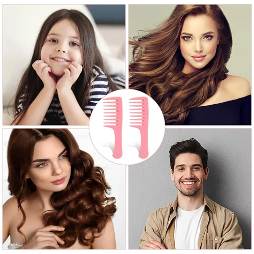 Miniatura 7 de Mini peines desenredantes de dientes anchos y tamaño de viaje, 2 peines de plástico portátiles para peinar cabello rizado, largo y húmedo Rosa