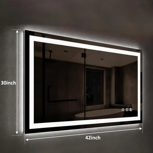 Miniatura 8 de ROOMTEC Espejo LED de 42 x 30 pulgadas para baño, retroiluminado, antiniebla, regulable, montaje vertical y horizontal