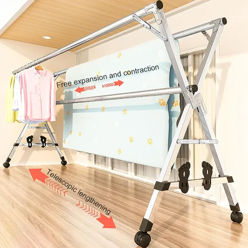 Miniatura 4 de Estante de secado grande resistente, estante de secado de ropa/tendedero, extensible plegable y plegable de acero inoxidable, longitud ajustable