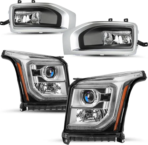 Miniatura 15 de SOCKIR Conjunto de faros delanteros y antiniebla para GMC YUKON SLT 2015-2020, SLE/Yukon XL SLT, SLE OE - Par de faros halógenos de fábrica, carcasa