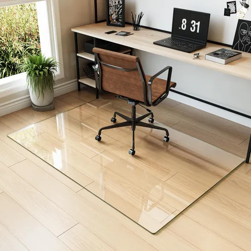 Miniatura 15 de Koonmi Tapete para silla de vidrio templado para suelos de madera dura y alfombras, 30 x 55 pulgadas, protector de piso de oficina transparente