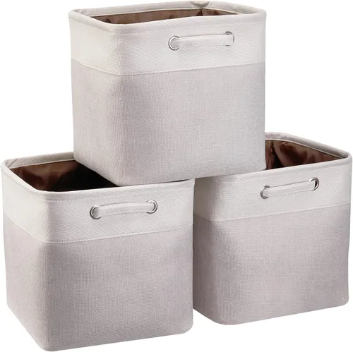 Miniatura 8 de Cajas de almacenamiento plegables de tela, cajas de almacenamiento plegables de 13 pulgadas, canastas de almacenamiento de retazos naranja y beige