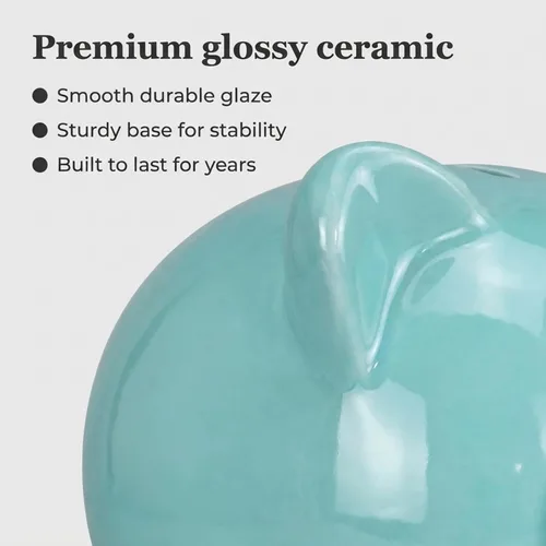 Miniatura 4 de Blue XL Ceramic Piggy Bank Large Cute Money Bank Decorative Savings Pig Bank for Kids & Adults Light Blue Coin Bank Home Decor Gift