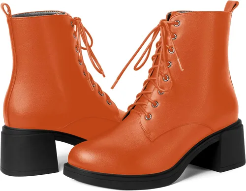 Miniatura 20 de ROSERWISH Botas altas de tacón bajo y grueso para mujer, con cordones, cómodas, modernas, con puntera redonda, de 2.5 pulgadas