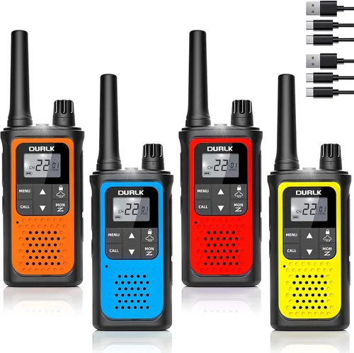 Miniatura 10 de Walkie Talkies recargables de largo alcance, paquete de 4 Walkie Talkies para adultos NOAA con alerta meteorológica, radio de 2 vías de 22 canales
