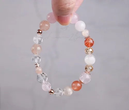 Miniatura 112 de Precious Gemstone Natural Crystal Healing Bracelet, Rutilated Quartz, Moonstone, Quartz Handmade Original Design Bracelet