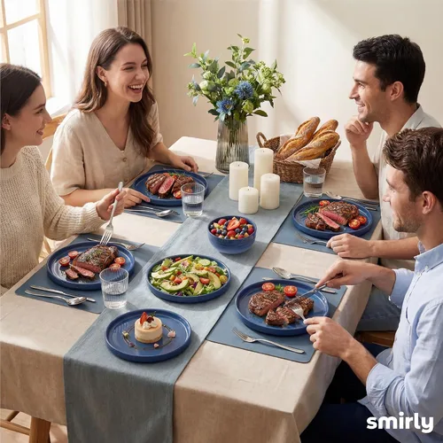 Miniatura 8 de SMIRLY Juego de vajilla de cerámica para 4 personas, juego de platos y cuencos de cerámica de 12 piezas, resistente a astillamientos y arañazos