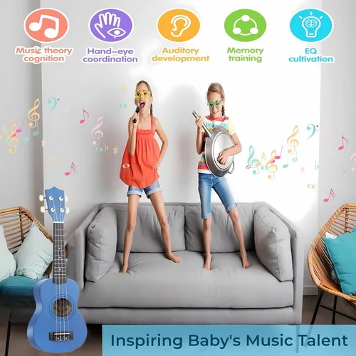 Miniatura 2 de Guitarra acústica de madera para niños de 21 pulgadas, juguetes musicales ideales para niños de 3 a 9 años, niños y niñas, regalos (Azul)