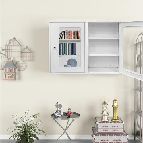 Miniatura 2 de JZD Gabinete de primeros auxilios de pared de metal con cerradura, caja de medicina con ventana acrílica bloqueable (no de vidrio), incluye 2