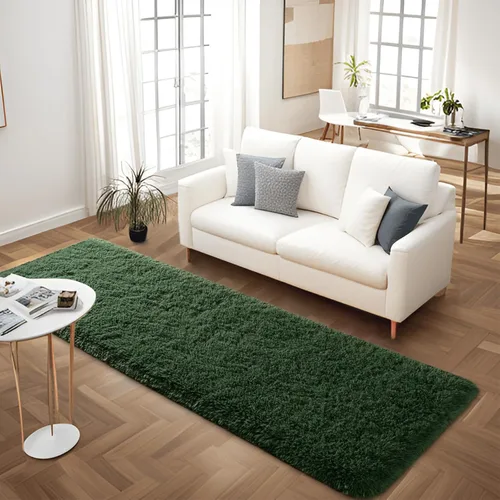 Alfombras Corredoras Suaves de Color Verde Oscuro para Dormitorio, Alfombra de Cabecera de 2x4 ft Alfombras Mullidas de Felpa, Alfombra de Área