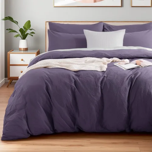 Miniatura 61 de NEXHOME PRO Funda de edredón de algodón para niños, tamaño twin, aspecto de lino, blanco, orgánico, natural, 100% algodón lavado, juego de ropa