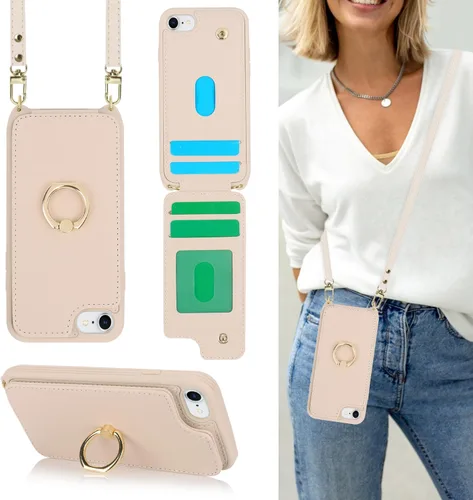 Miniatura 30 de Lipvina para iPhone 11 Pro Funda para teléfono con tarjetero y correa para mujeres, cordón cruzado, soporte de anillo con patas, cierre de presión