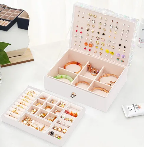 Miniatura 3 de QBestry Organizador de aretes de tuerca para niñas, caja organizadora de joyas, caja de aretes para niñas, caja de joyería para niñas, organizador