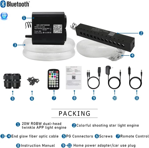 Miniatura 7 de AKEPO Luces de fibra óptica de estrella fugaz de 20 W, RGBW Twinkle APP de doble cabeza, 1300 unidades, 0.03 pulgadas, 13.1 pies, fibra óptica